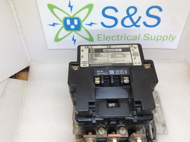 Square D 8536SE01 Series A Nema Size 3 3 Phase 50Hp @ 575VAC 600VAC Max Coil