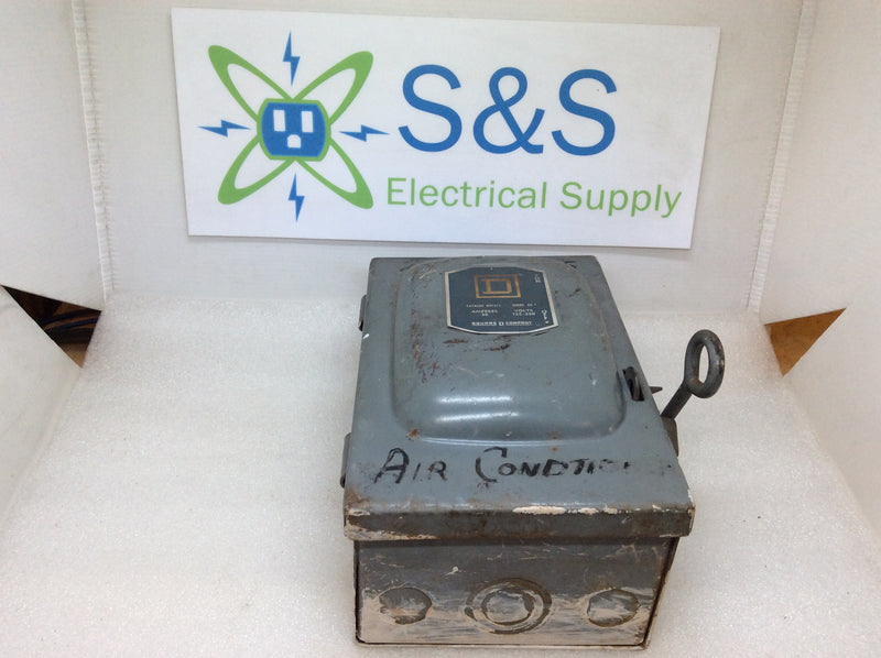 Square D D97311 30A 125-250VAC Series A2 Single Phase 1 1/2 HP @ 240V Fusible Switch