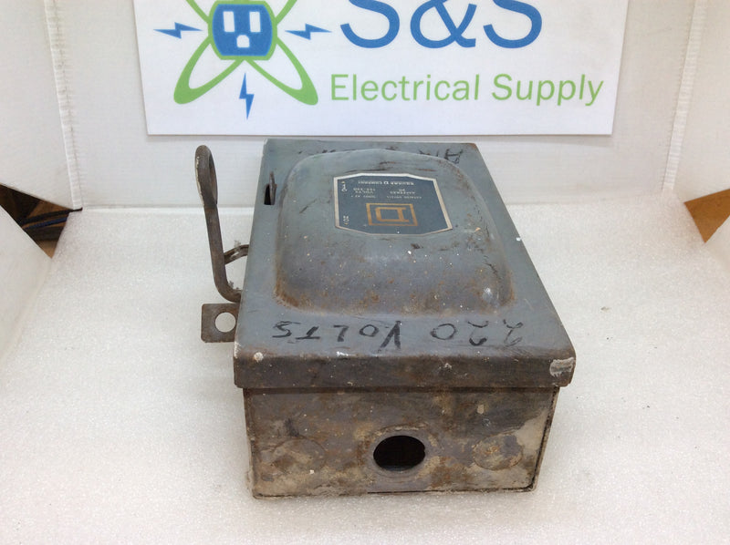 Square D D97311 30A 125-250VAC Series A2 Single Phase 1 1/2 HP @ 240V Fusible Switch