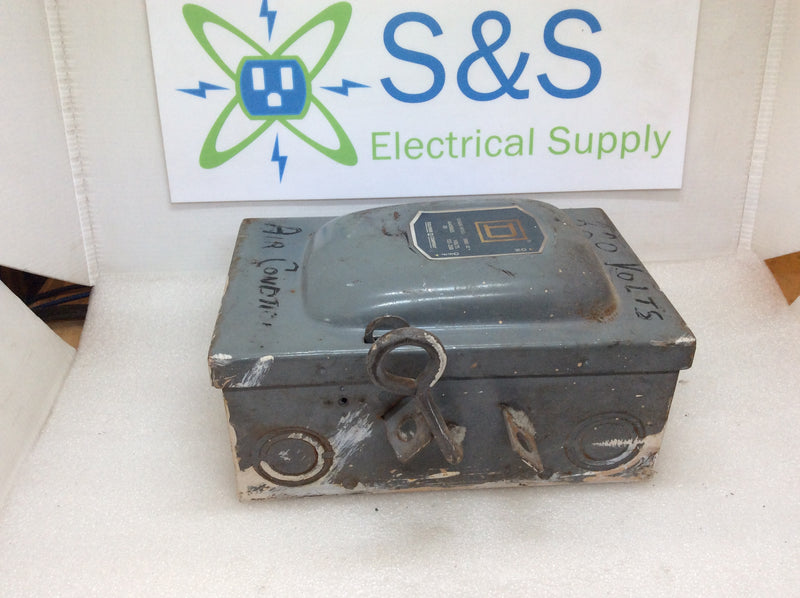 Square D D97311 30A 125-250VAC Series A2 Single Phase 1 1/2 HP @ 240V Fusible Switch