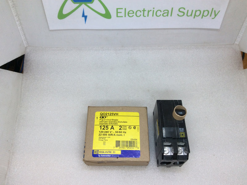 Square D QO2125VH 125 Amp 2 Pole 22K 120/240V Plug On Circuit Breaker