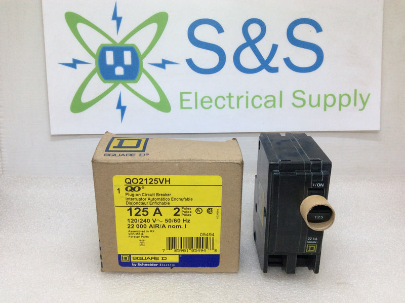 Square D QO2125VH 125 Amp 2 Pole 22K 120/240V Plug On Circuit Breaker